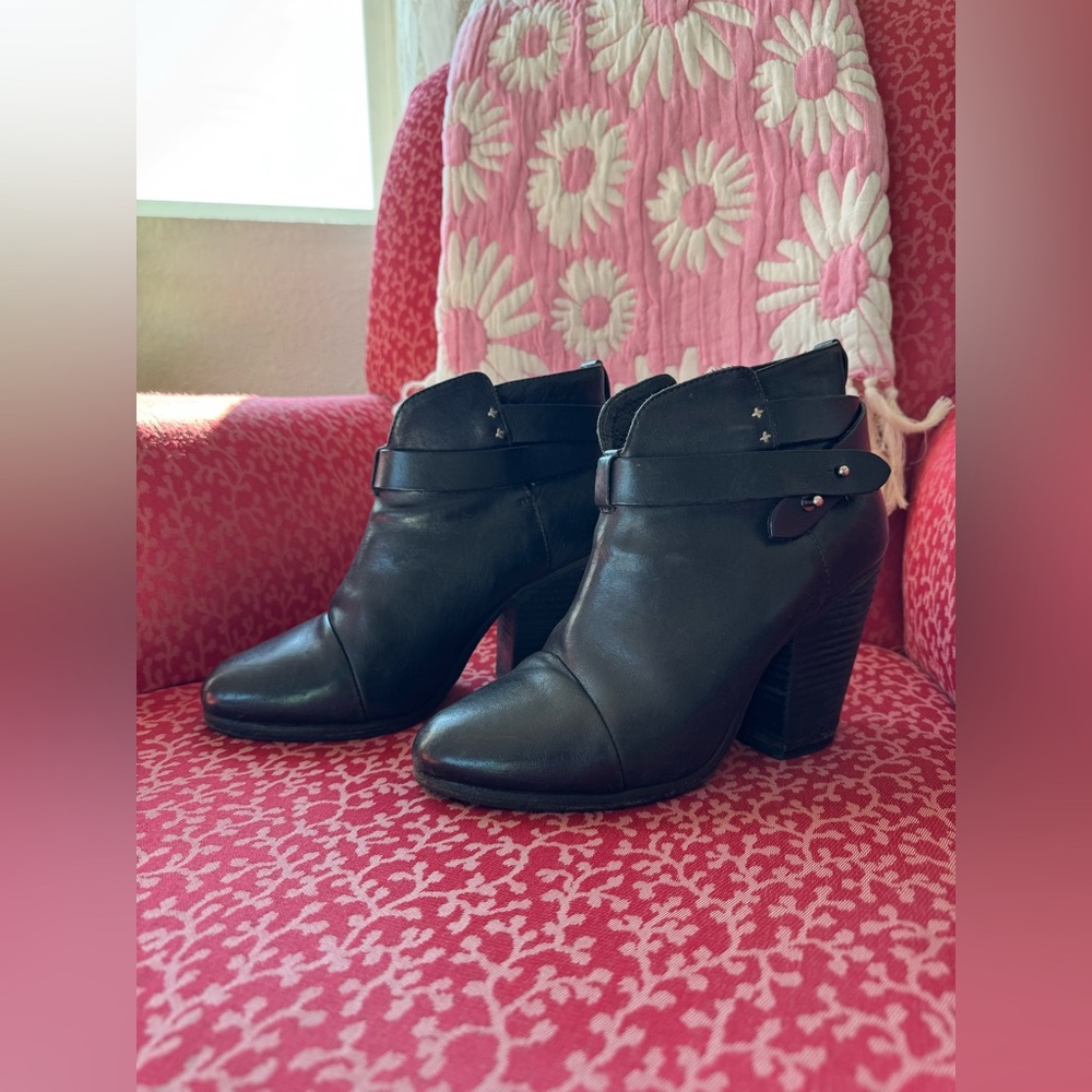 Rag & Bone Black Leather Ankle Booties, Size 8.5